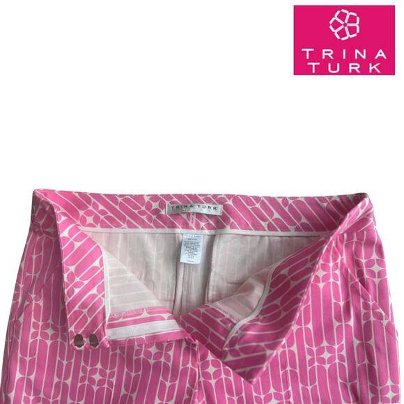 TRINA TURK REGULAR FIT MOSS 2 PANT Cara Cara Herringbone Cotton Candy Pink 8 EUC - Picture 8 of 9